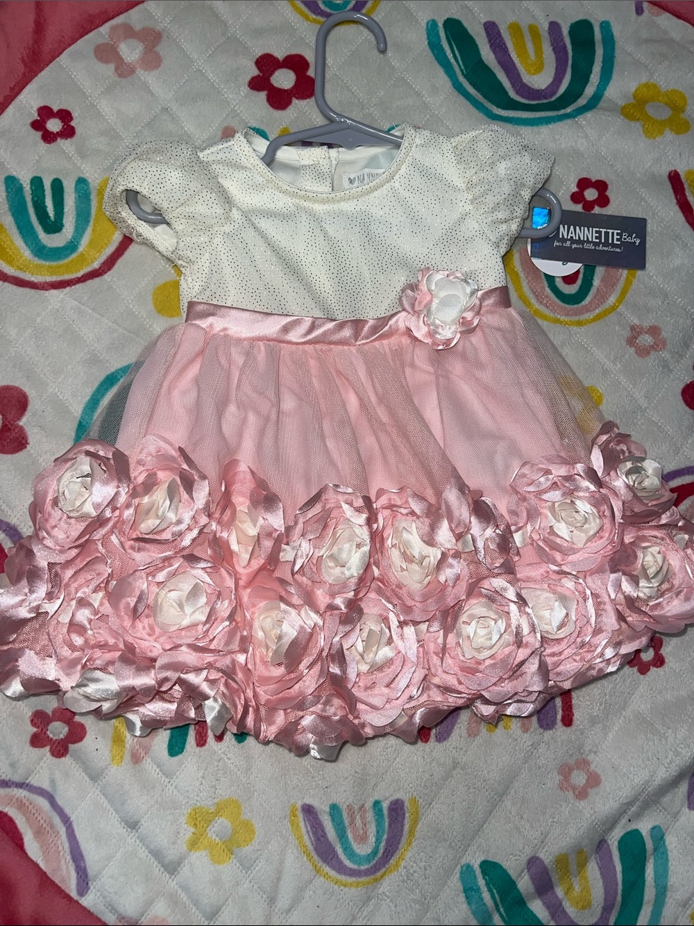 Nannette Baby Pink and White Floral Tulle Party Dress for Girls